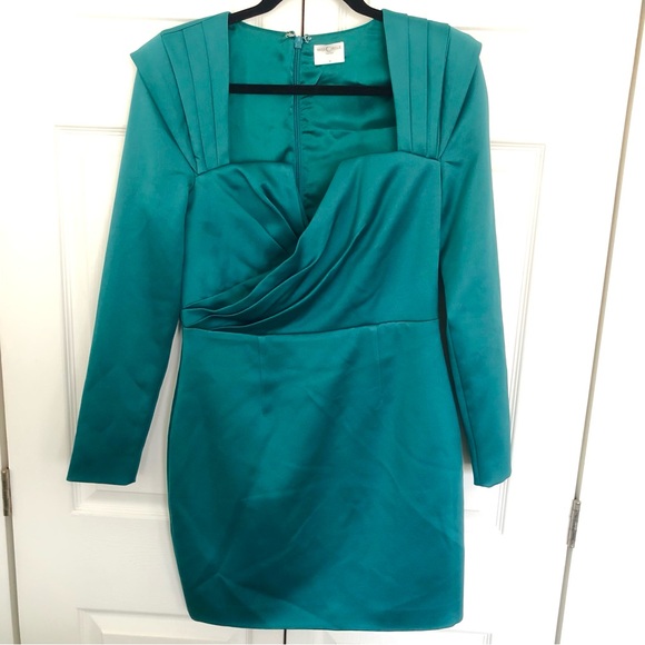 Miss Circle Teal Faye Long Sleeve Satin Dress Size M - Picture 2 of 8